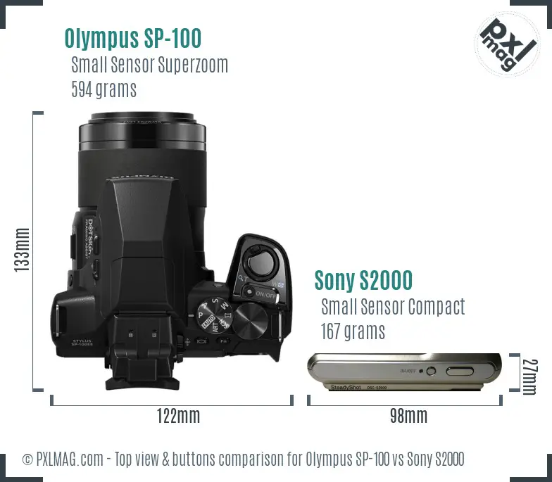 Olympus SP-100 vs Sony S2000 top view buttons comparison Olympus SP-100 vs Sony S2000 top view buttons comparison