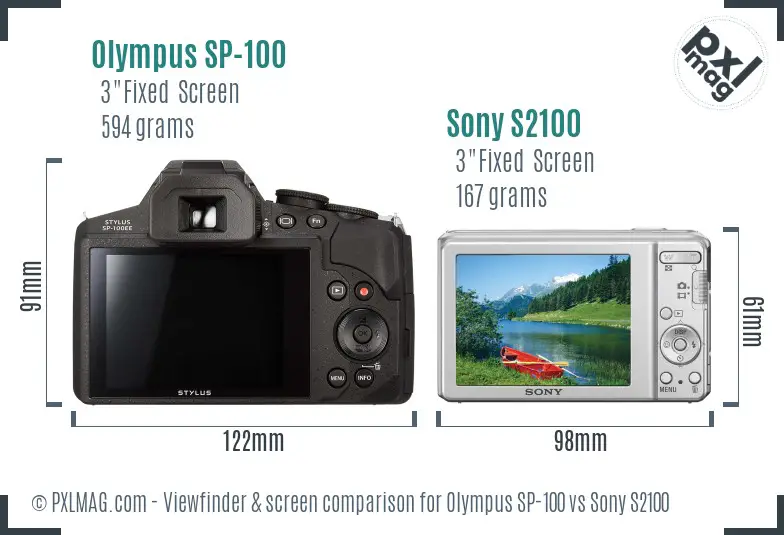 Olympus SP-100 vs Sony S2100 Screen and Viewfinder comparison