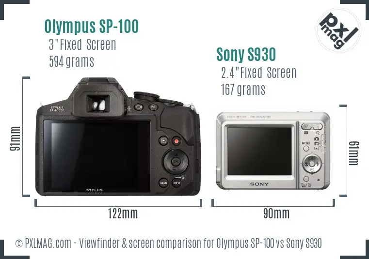 Olympus SP-100 vs Sony S930 Screen and Viewfinder comparison