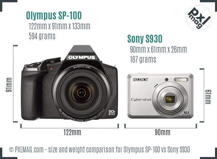 Olympus SP-100 vs Sony S930 size comparison