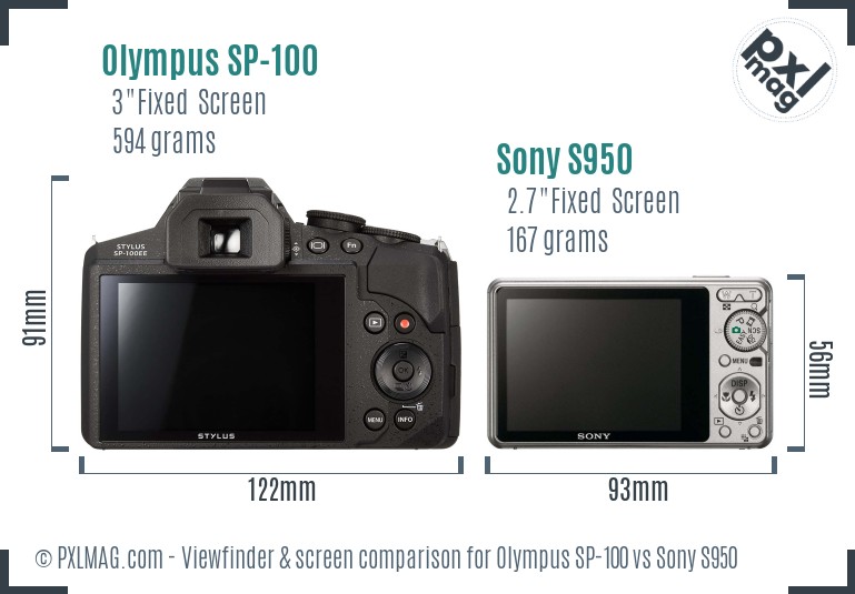 Olympus SP-100 vs Sony S950 Screen and Viewfinder comparison