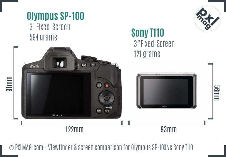 Olympus SP-100 vs Sony T110 Screen and Viewfinder comparison