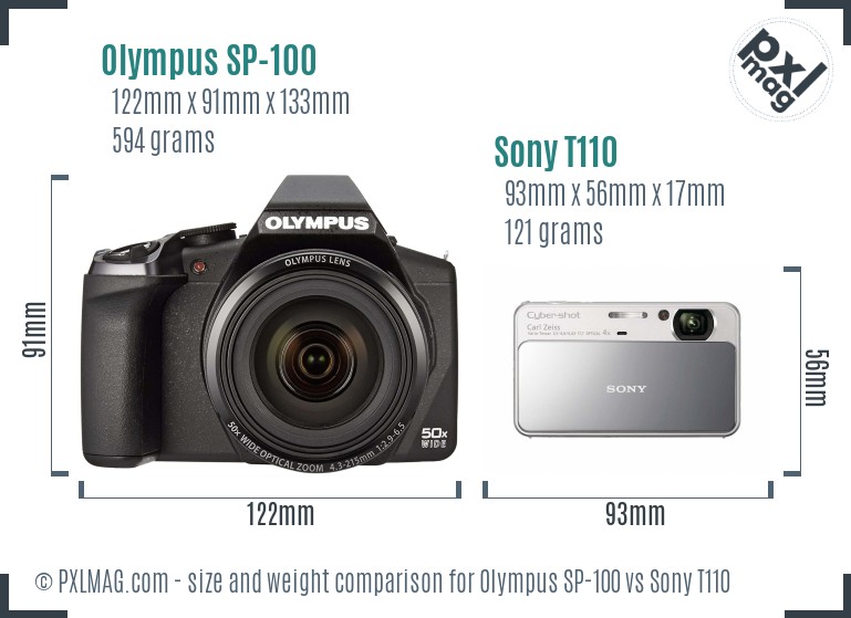 Olympus SP-100 vs Sony T110 size comparison