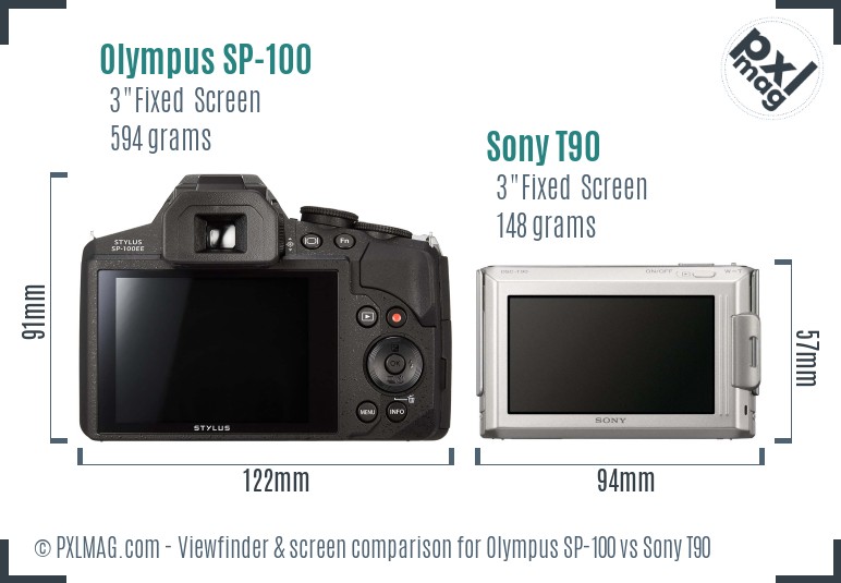 Olympus SP-100 vs Sony T90 Screen and Viewfinder comparison