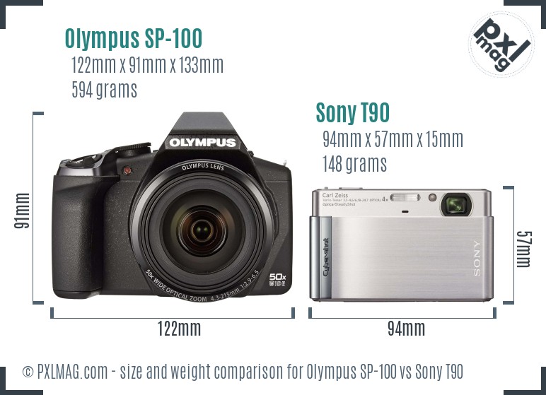 Olympus SP-100 vs Sony T90 size comparison Olympus SP-100 vs Sony T90 size comparison