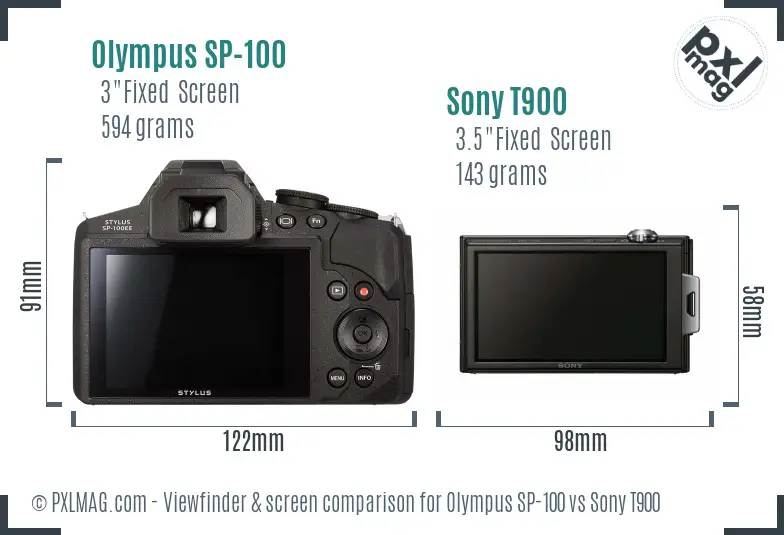 Olympus SP-100 vs Sony T900 Screen and Viewfinder comparison