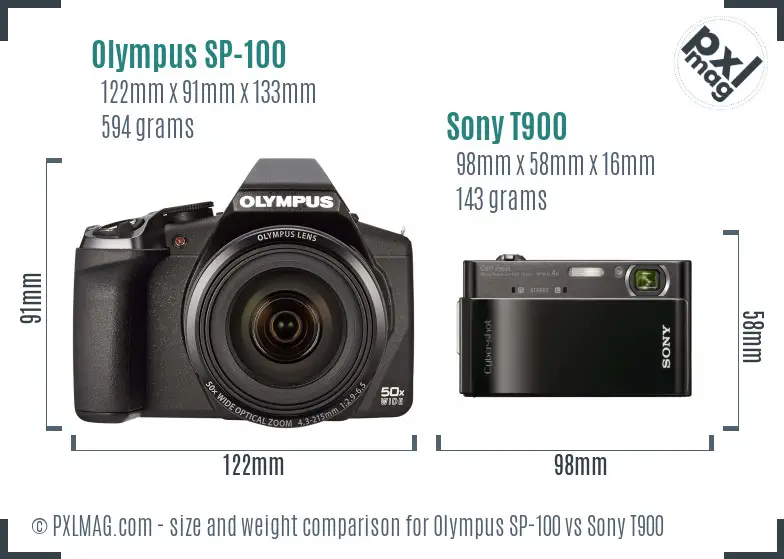 Olympus SP-100 vs Sony T900 size comparison