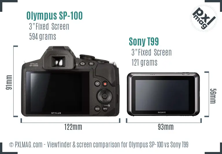 Olympus SP-100 vs Sony T99 Screen and Viewfinder comparison