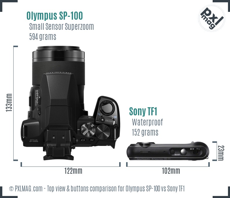 Olympus SP-100 vs Sony TF1 top view buttons comparison