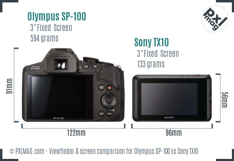 Olympus SP-100 vs Sony TX10 Screen and Viewfinder comparison
