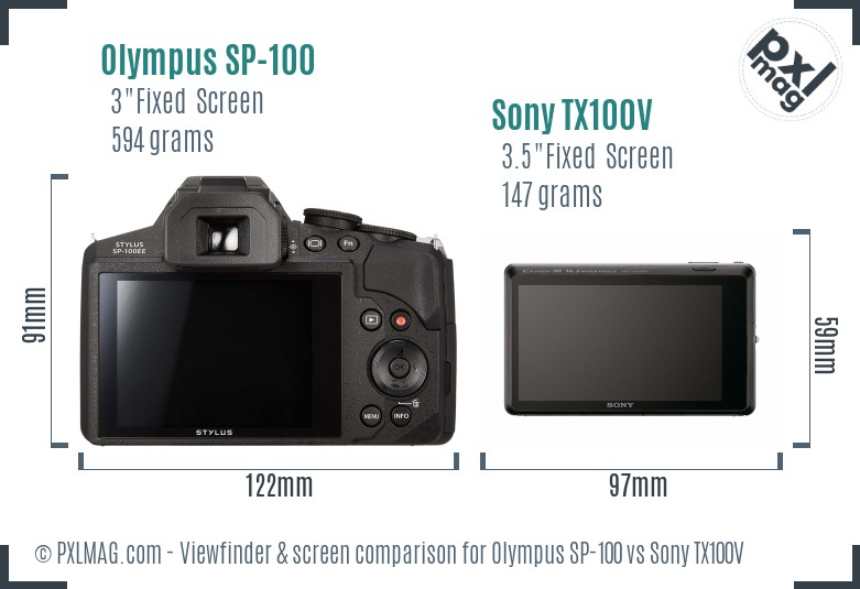 Olympus SP-100 vs Sony TX100V Screen and Viewfinder comparison