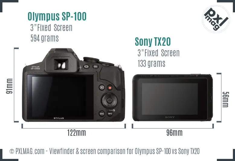 Olympus SP-100 vs Sony TX20 Screen and Viewfinder comparison Olympus SP-100 vs Sony TX20 Screen and Viewfinder comparison