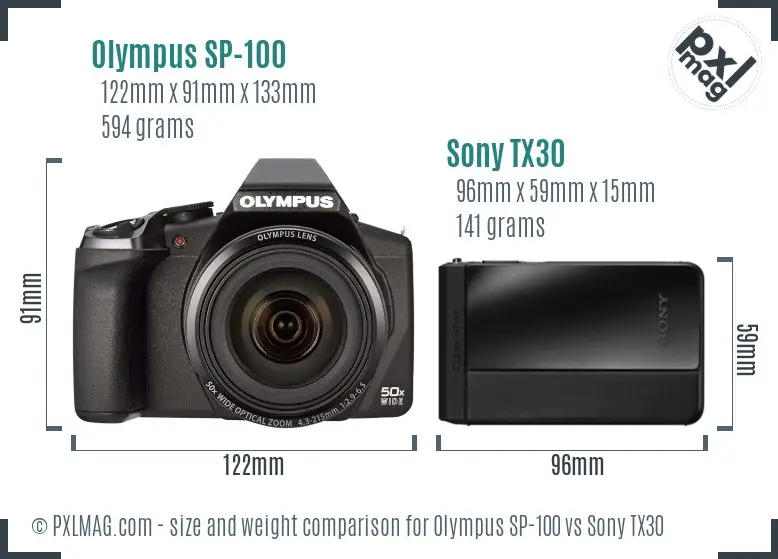 Olympus SP-100 vs Sony TX30 size comparison Olympus SP-100 vs Sony TX30 size comparison
