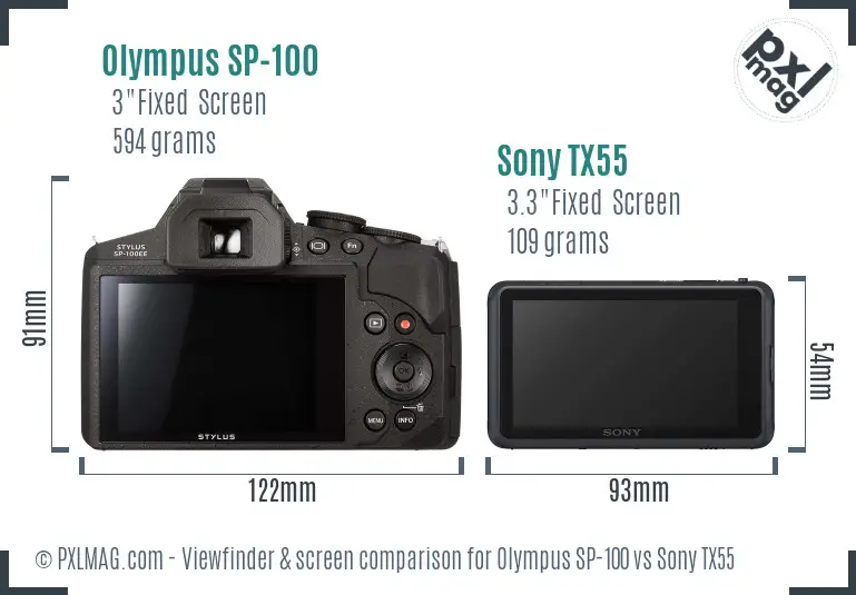 Olympus SP-100 vs Sony TX55 Screen and Viewfinder comparison