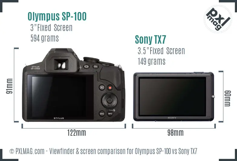 Olympus SP-100 vs Sony TX7 Screen and Viewfinder comparison
