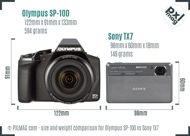 Olympus SP-100 vs Sony TX7 size comparison