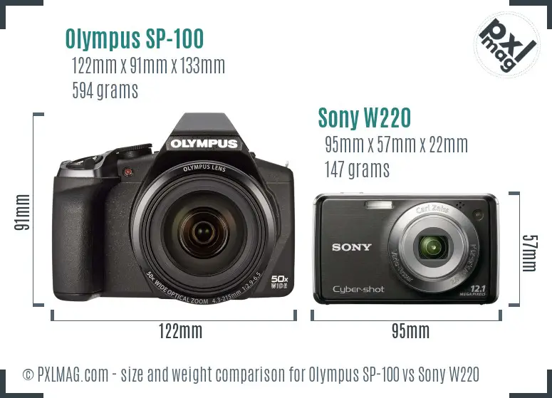 Olympus SP-100 vs Sony W220 size comparison