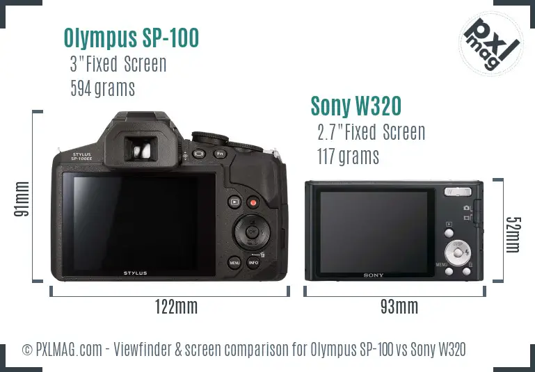 Olympus SP-100 vs Sony W320 Screen and Viewfinder comparison