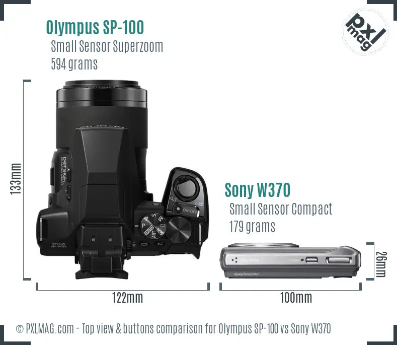 Olympus SP-100 vs Sony W370 top view buttons comparison Olympus SP-100 vs Sony W370 top view buttons comparison
