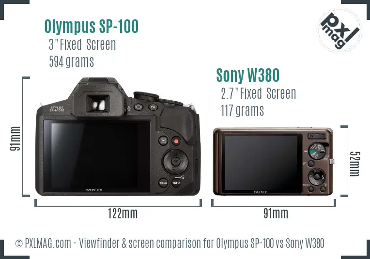 Olympus SP-100 vs Sony W380 Screen and Viewfinder comparison Olympus SP-100 vs Sony W380 Screen and Viewfinder comparison