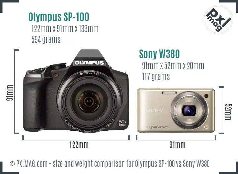 Olympus SP-100 vs Sony W380 size comparison Olympus SP-100 vs Sony W380 size comparison