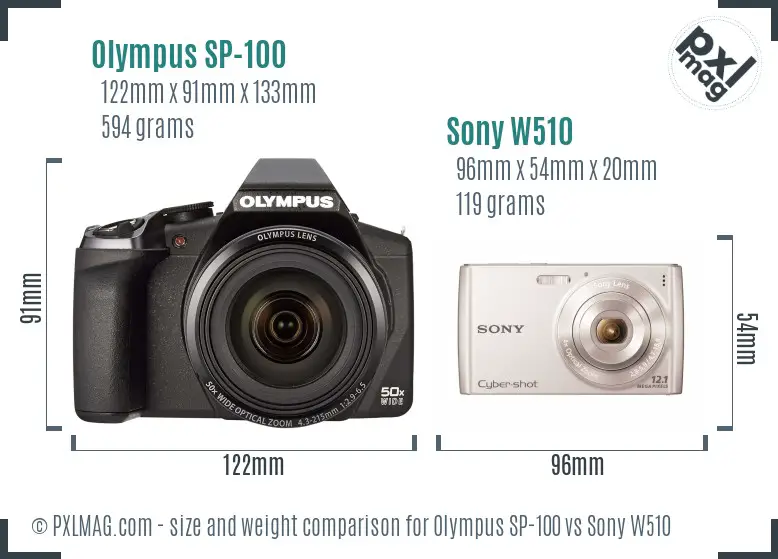 Olympus SP-100 vs Sony W510 size comparison