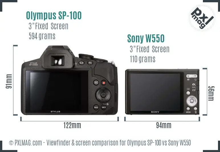 Olympus SP-100 vs Sony W550 Screen and Viewfinder comparison Olympus SP-100 vs Sony W550 Screen and Viewfinder comparison