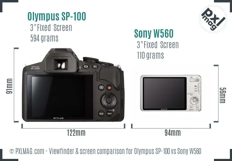 Olympus SP-100 vs Sony W560 Screen and Viewfinder comparison
