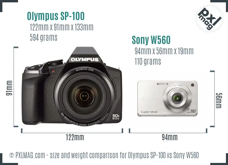 Olympus SP-100 vs Sony W560 size comparison