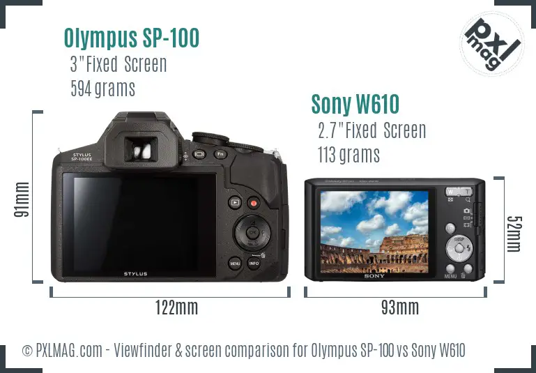 Olympus SP-100 vs Sony W610 Screen and Viewfinder comparison Olympus SP-100 vs Sony W610 Screen and Viewfinder comparison