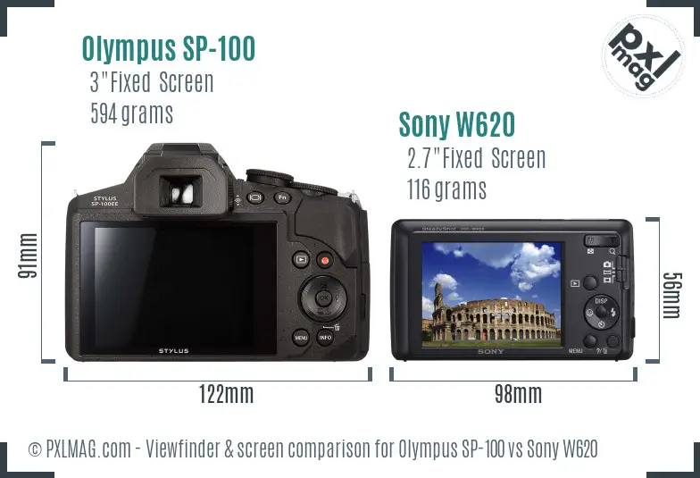 Olympus SP-100 vs Sony W620 Screen and Viewfinder comparison Olympus SP-100 vs Sony W620 Screen and Viewfinder comparison