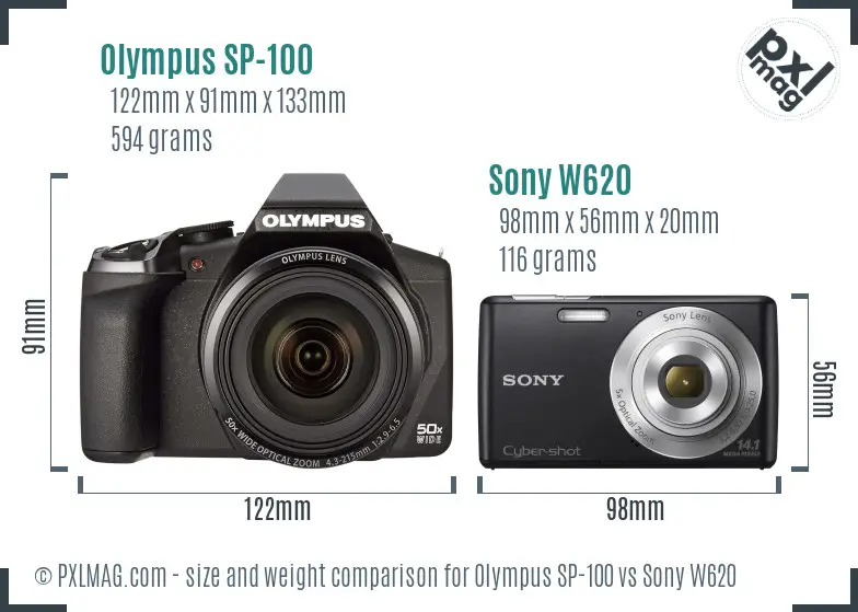 Olympus SP-100 vs Sony W620 size comparison Olympus SP-100 vs Sony W620 size comparison