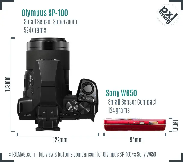 Olympus SP-100 vs Sony W650 top view buttons comparison Olympus SP-100 vs Sony W650 top view buttons comparison
