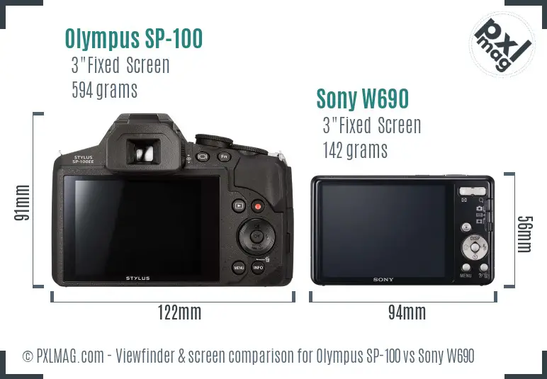 Olympus SP-100 vs Sony W690 Screen and Viewfinder comparison