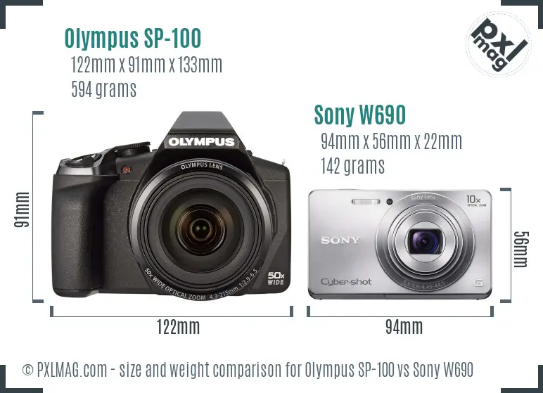 Olympus SP-100 vs Sony W690 size comparison