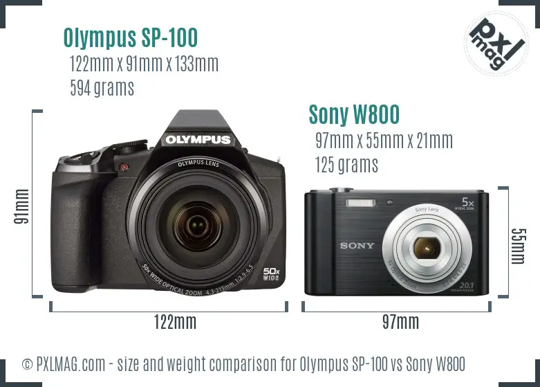 Olympus SP-100 vs Sony W800 size comparison