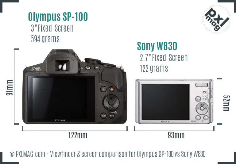 Olympus SP-100 vs Sony W830 Screen and Viewfinder comparison