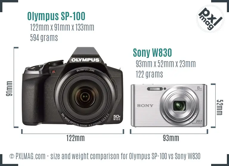 Olympus SP-100 vs Sony W830 size comparison