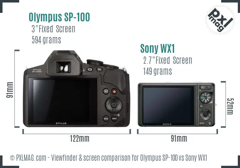 Olympus SP-100 vs Sony WX1 Screen and Viewfinder comparison