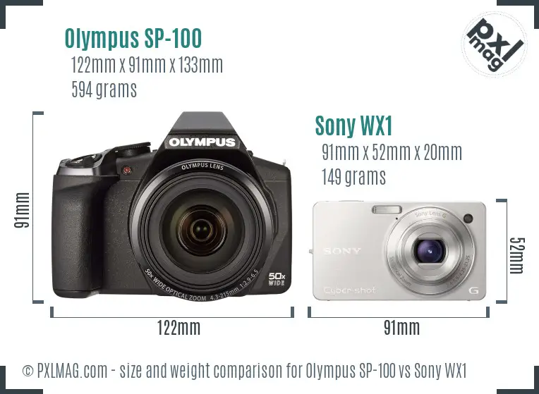 Olympus SP-100 vs Sony WX1 size comparison