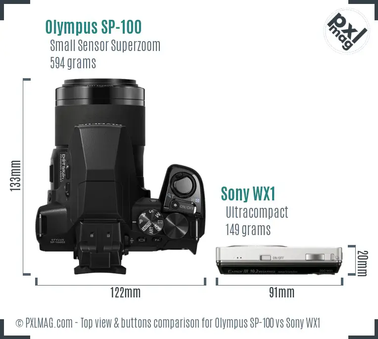 Olympus SP-100 vs Sony WX1 top view buttons comparison