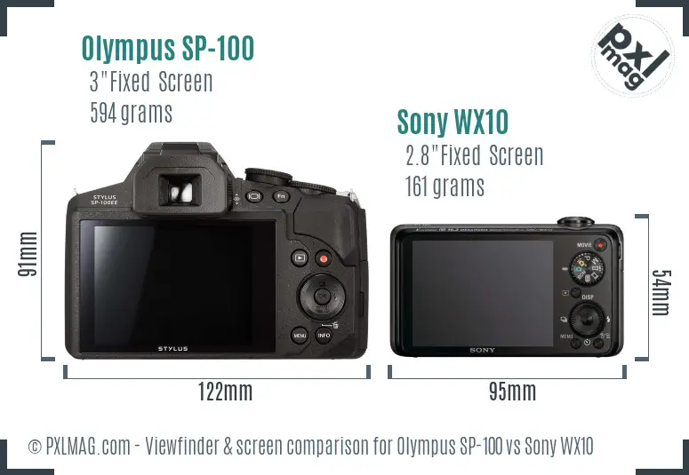 Olympus SP-100 vs Sony WX10 Screen and Viewfinder comparison