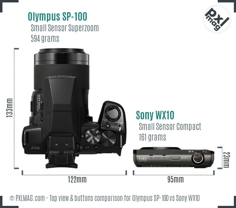 Olympus SP-100 vs Sony WX10 top view buttons comparison