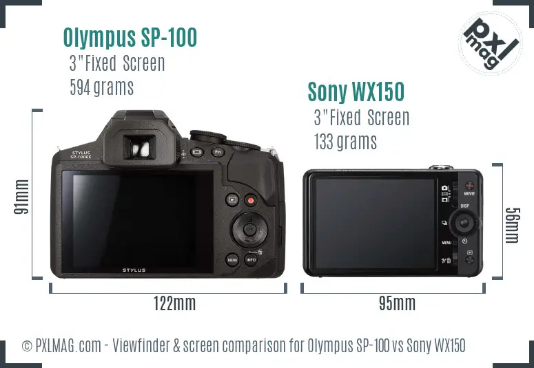 Olympus SP-100 vs Sony WX150 Screen and Viewfinder comparison