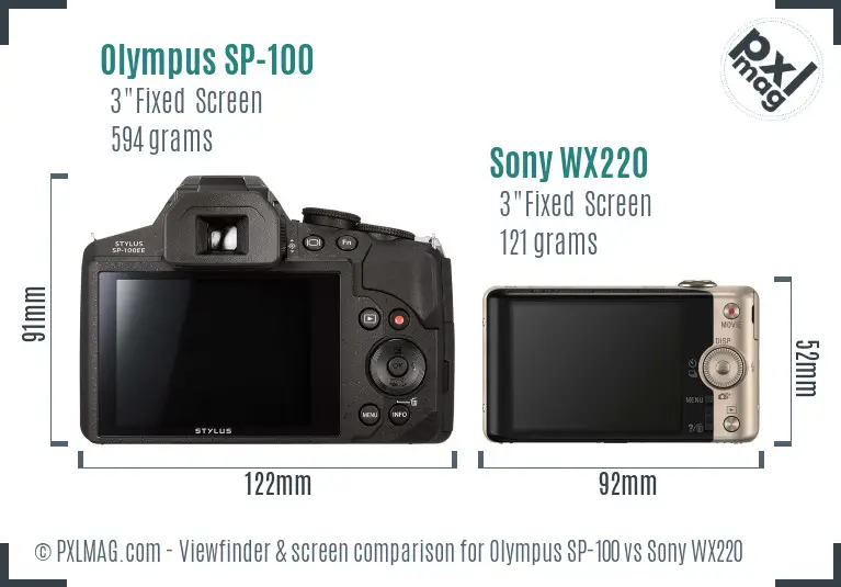 Olympus SP-100 vs Sony WX220 Screen and Viewfinder comparison