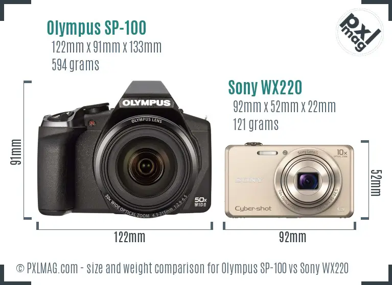 Olympus SP-100 vs Sony WX220 size comparison