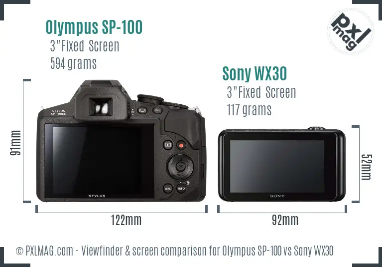 Olympus SP-100 vs Sony WX30 Screen and Viewfinder comparison