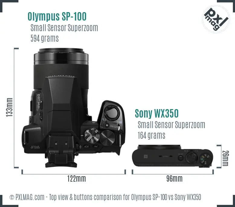Olympus SP-100 vs Sony WX350 top view buttons comparison Olympus SP-100 vs Sony WX350 top view buttons comparison