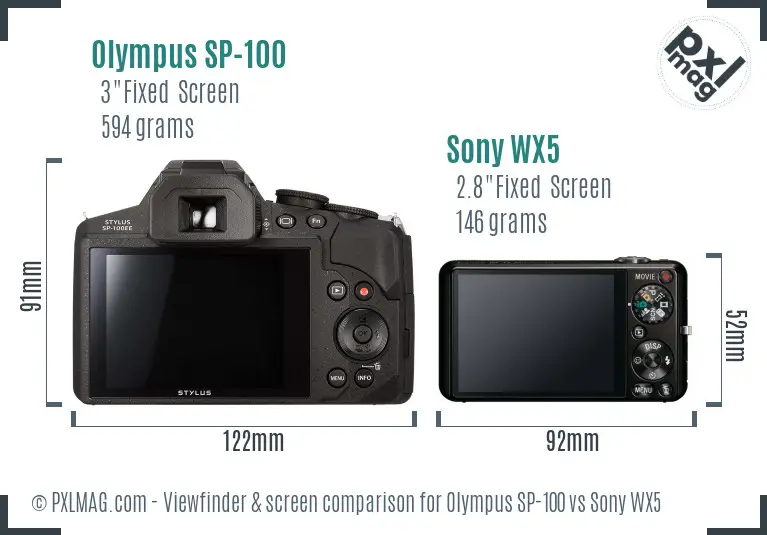 Olympus SP-100 vs Sony WX5 Screen and Viewfinder comparison