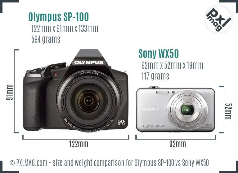 Olympus SP-100 vs Sony WX50 size comparison Olympus SP-100 vs Sony WX50 size comparison